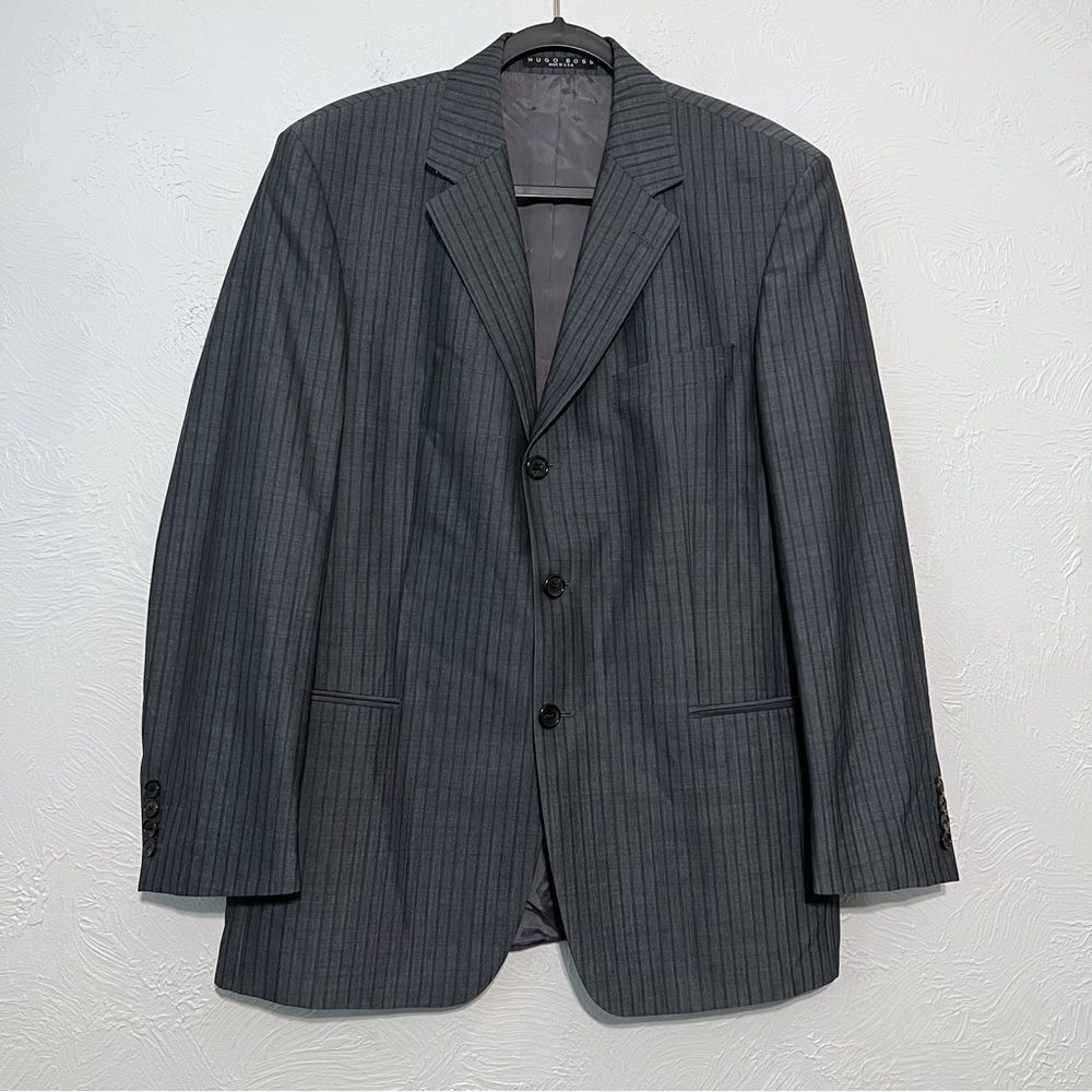 HUGO BOSS Mens Gray Striped  Wool Blazer 3 Button Sport Coat Size 40S